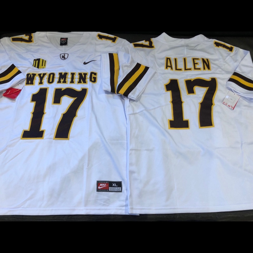 Nike Men's Wyoming #17 White and Brown Football Jersey